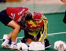 Gruesome result of goalmouth encounter. Please wait for image to load.